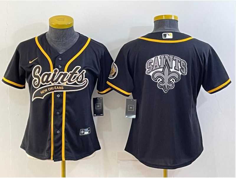 Women%27s New Orleans Saints Black Team Big Logo With Patch Cool Base Stitched Baseball Jersey->women nfl jersey->Women Jersey
